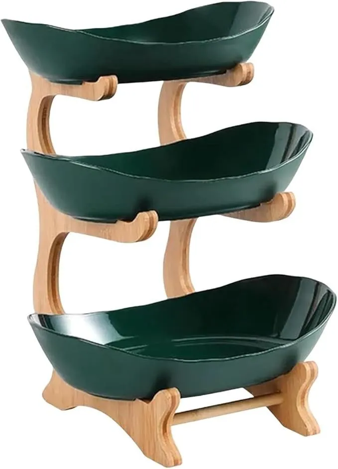 Fruit Bowl 3 Tier Fruit Bowl Set with Holder - Green