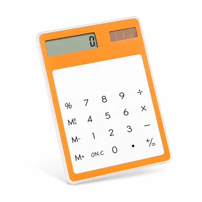Transparent Touch Calculator-Solar Powered, Silent Slim Design/Orange