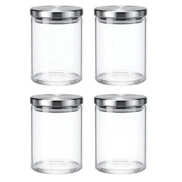 4 Pack - Stylish Kitchen Containers Stainless Steel Lids - Transparent