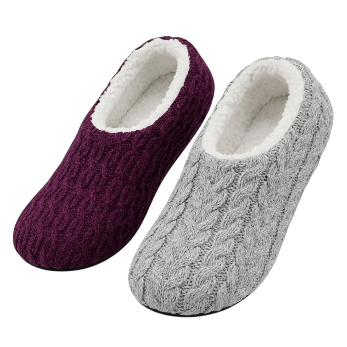 4 Pack Winter Knitted Ladies Fleece Lined Slippers Sock NonSkid Sole UK 3-6