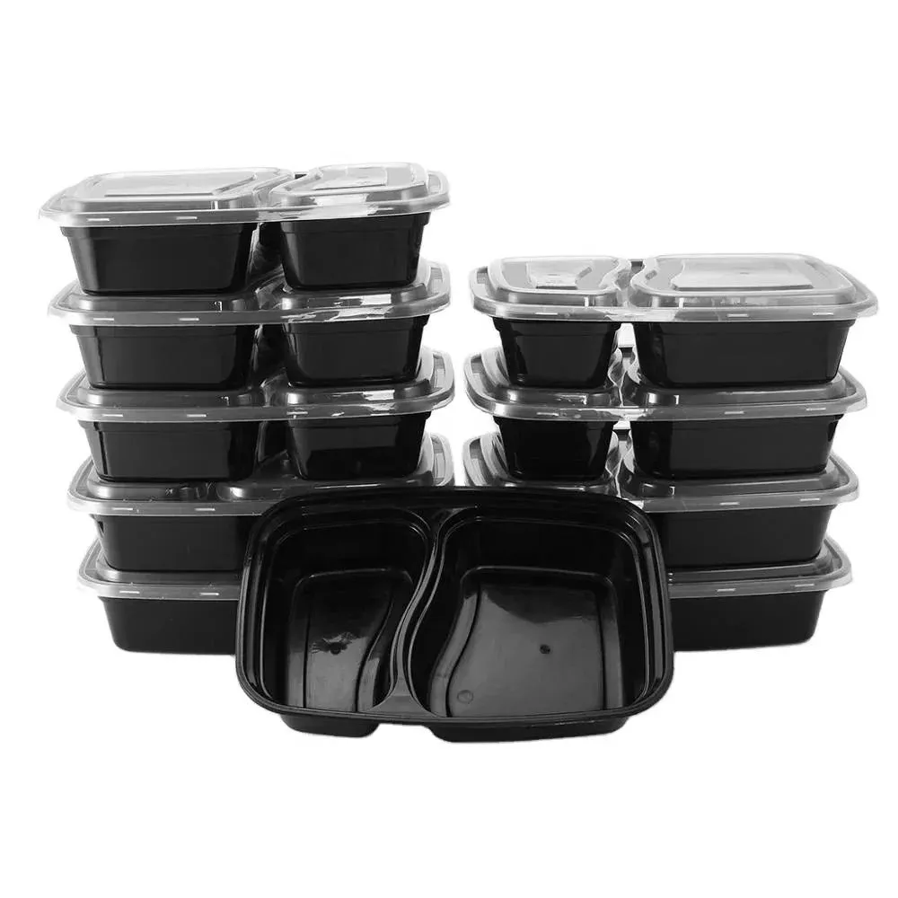 Black 2 Division Meal Prep Containers 1000ml 25 Pack