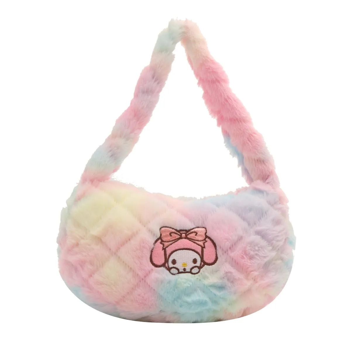 Pastel Plush Shoulder Bag - Soft Quilted Faux Fur Handbag - Blush Cloud