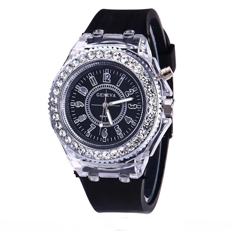 Unisex Analog Quartz Watches, LED Luminous Colorful Lights Children's Watch - Black