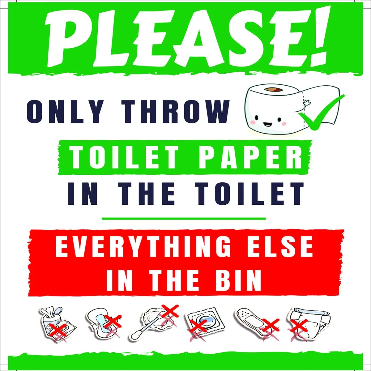 Please throw Only toilet Paper in the toilet 29x29cm - 2 Pack