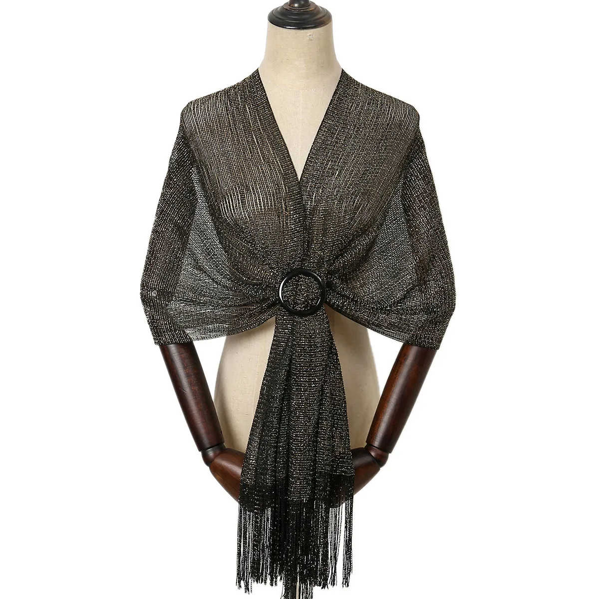 Evening dress shawls, buckled shawls for women. - Black, Gold