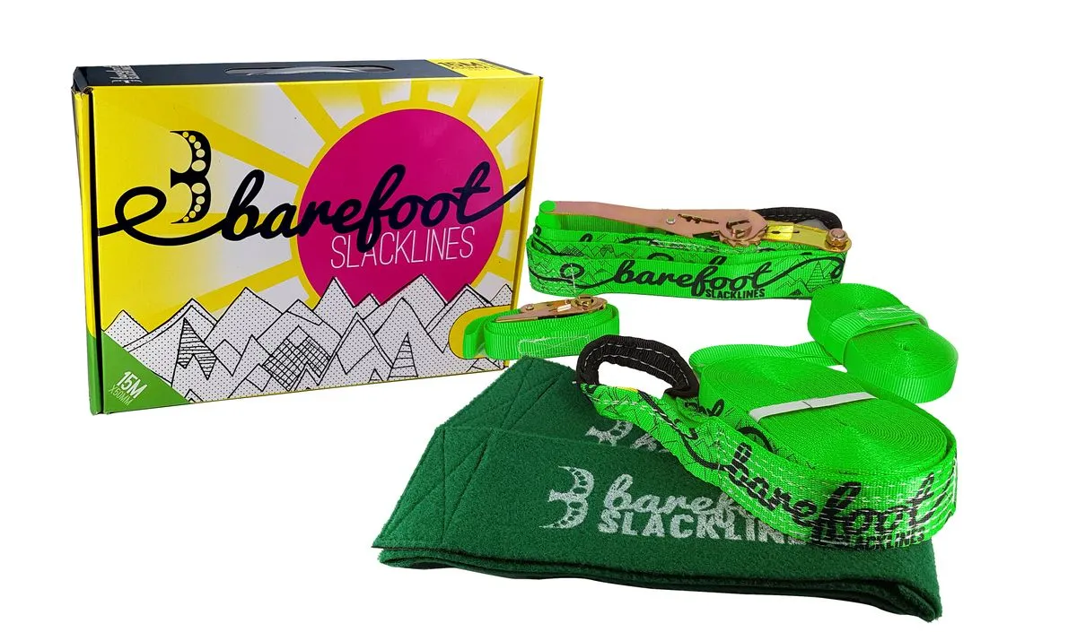 Barefoot Slackline – 15m Slackline with Training Line - Green