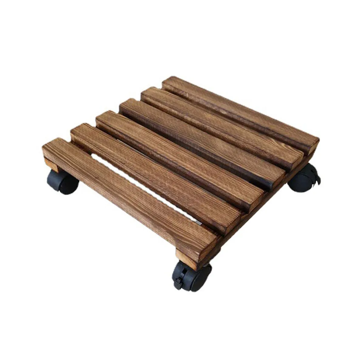 Brown Wheeled Flower Pot Tray 30x30cm Wooden Base with 2 Brake Wheels