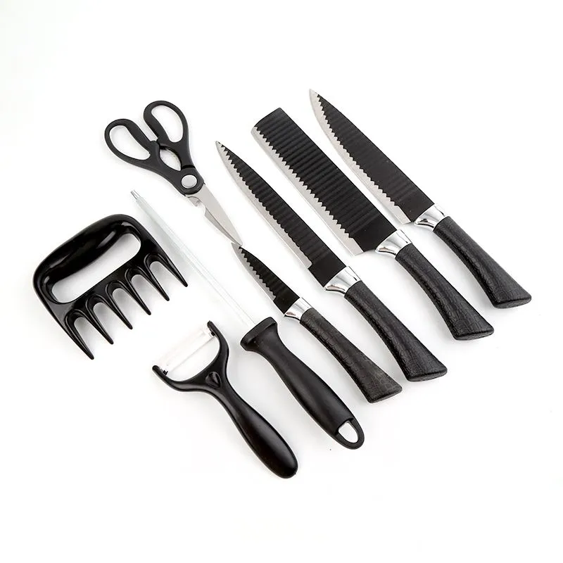 8 Piece Kitchen Knife Set - Black