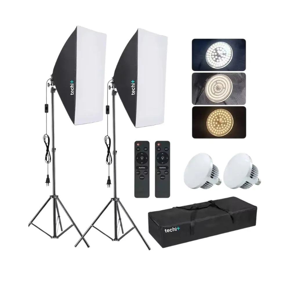 LED Softbox Studio Lighting Kit - 2 x Lights + Remotes, 3 Color Modes - 170W