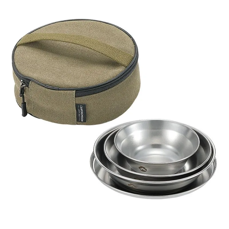 Campingmoon S395-1S Stainless Steel Camping Tableware Set - 4 Piece