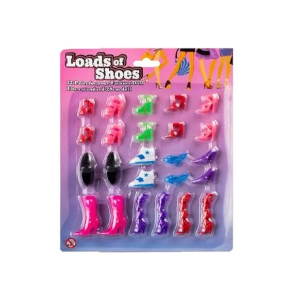 Fashion Doll Plastic Assorted Shoes – 12 Pairs for 28cm Doll