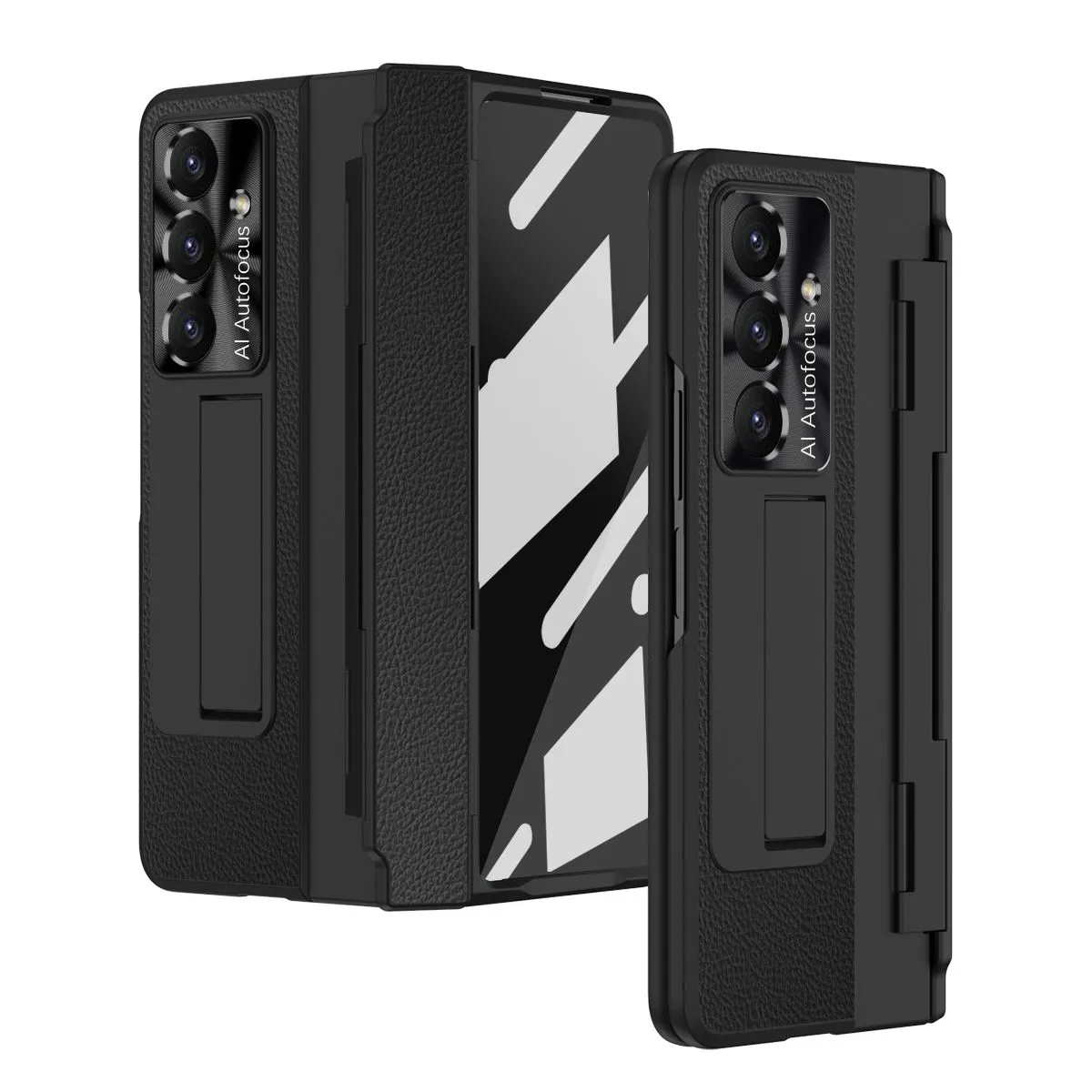 Phone Case Compatible With Samsung Galaxy Z Fold7 Leather Hinge Cover - Black