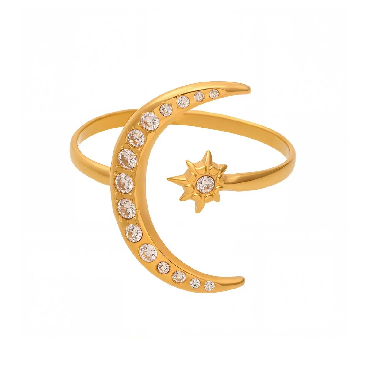 INS Style Irregular Geometric Ring Set -unique Stackable Rings - A743-Golden Star and Moon 5A Zirco…
