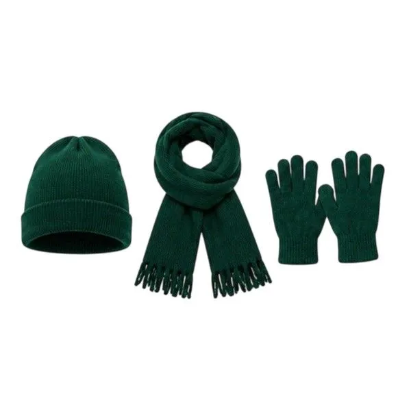 Kids Winter Beanie Scarf and Gloves Set - Green