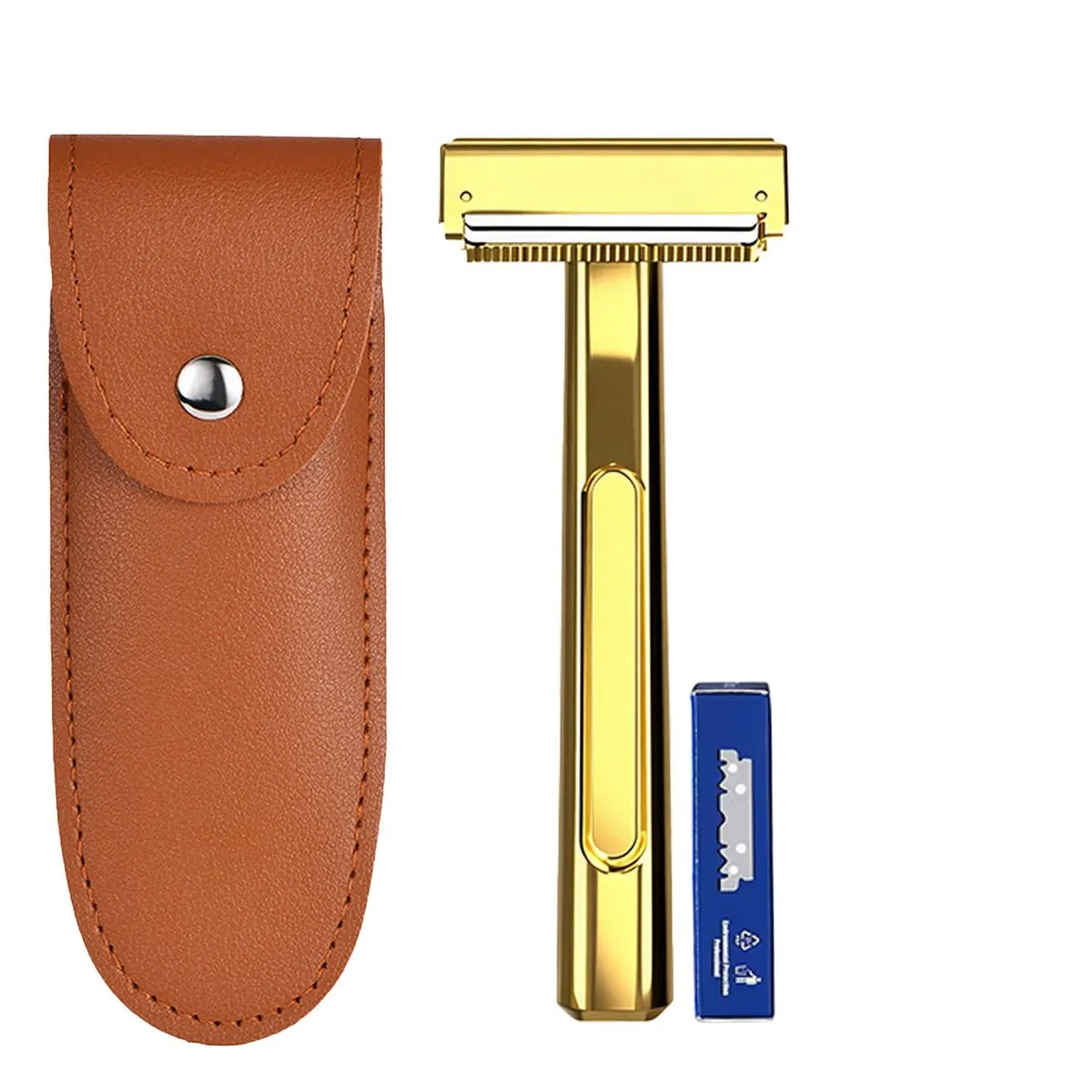 Manual Razor for Men with 2 Blades and Non-Slip Grip Handle - Gold