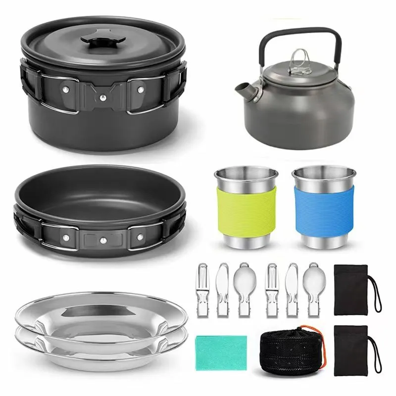 Portable Camping Cookware Set,Lightweight Outdoor Cooking Set For Camping- - Black
