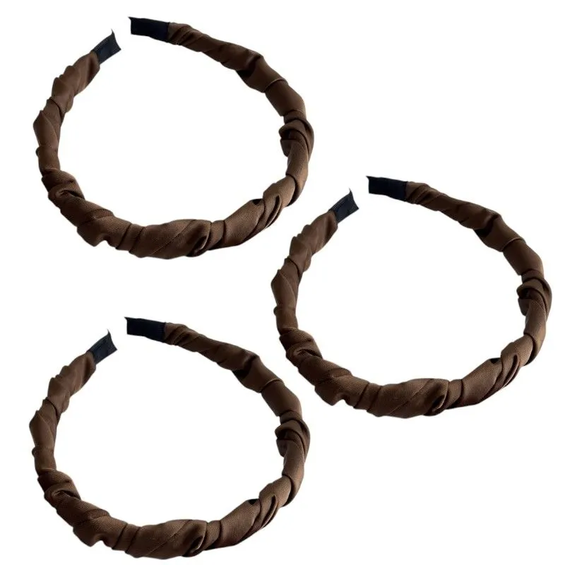 3 Pack Wrapped Satin Fabric Headbands - Brown