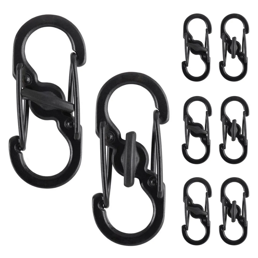 QYNIAL S-Biner MicroLock Stainless Steel Carabiner, Black - 8 Pack