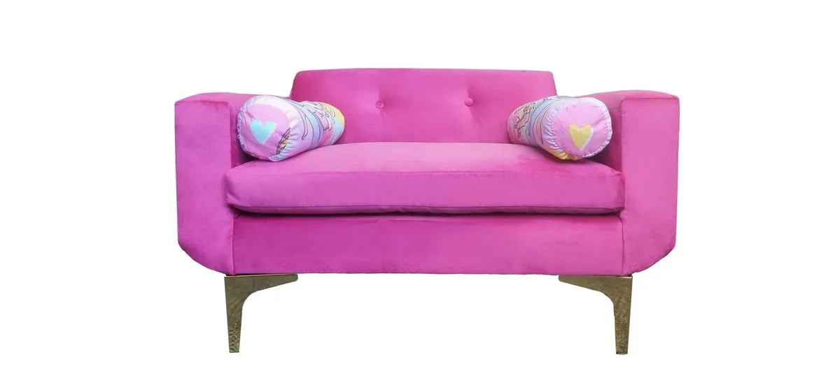 Limited-Edition Sofa - 1 Seater Barbie Kids Chair with Bolster Cushions - Pink Velvet - Barbie