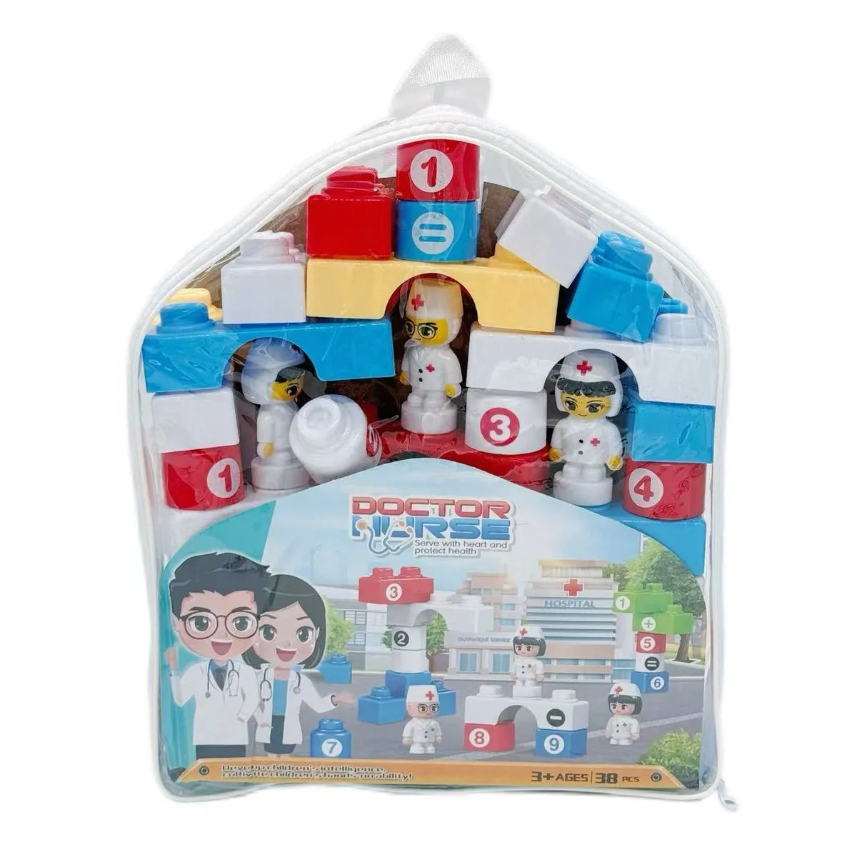 Children's Educational Building Blocks with Backpack - 38 Piece Set - Doctor