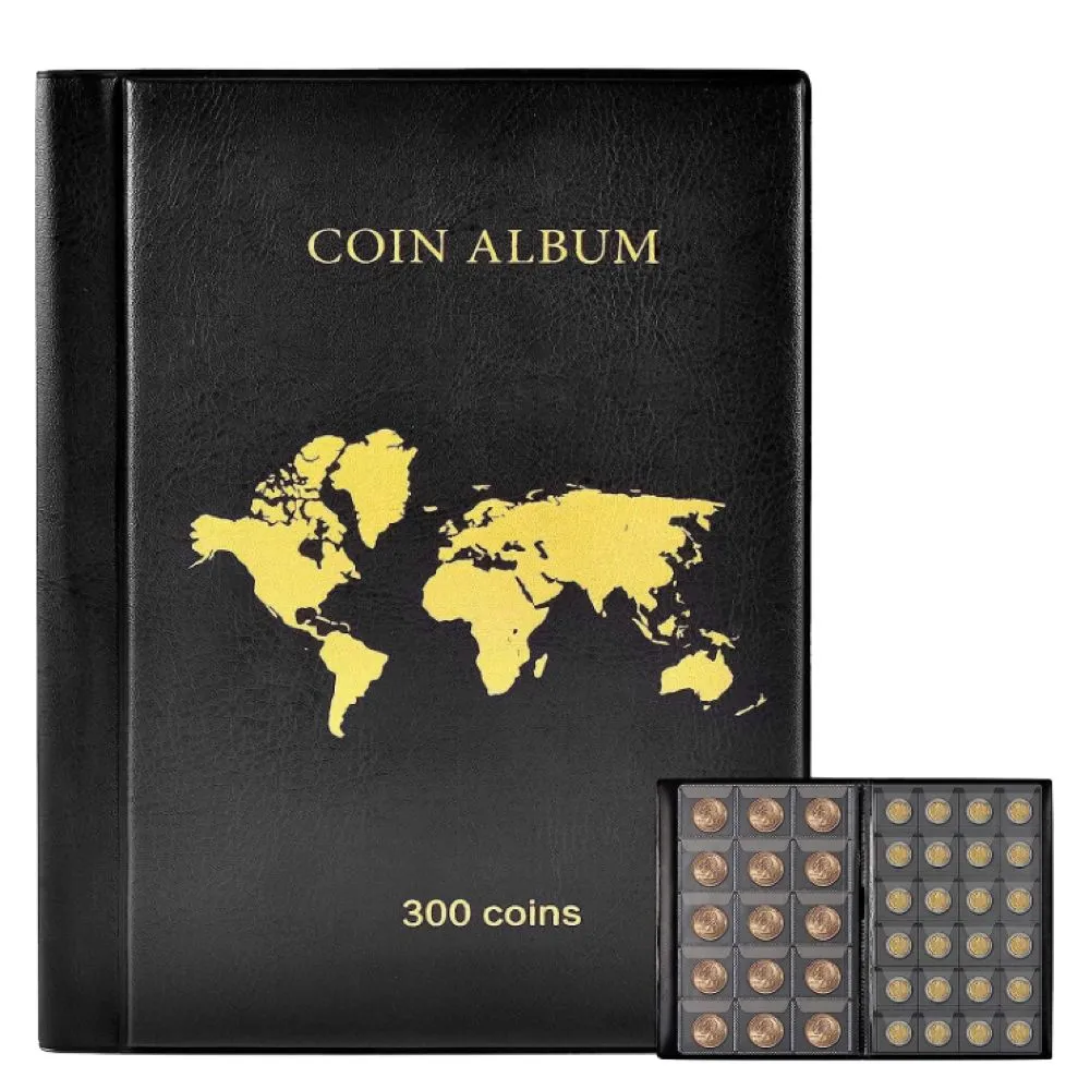 Hobby Office Transparent 300 Pockets Coin Album Holder - Black(178mm)