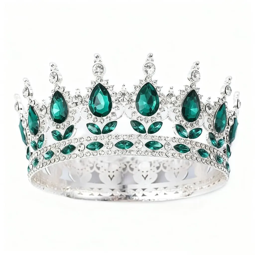 Queen Rhinestone Wedding Crowns - Emerald/Silver