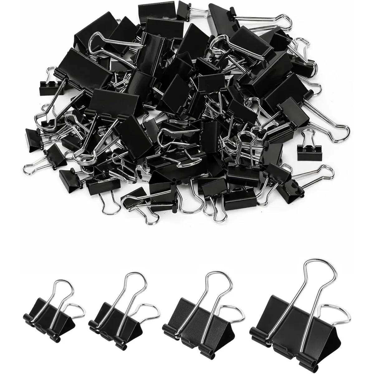 Black Binder Paper Clips for Office Supplies, Home,Assorted Sizes-100Pcs