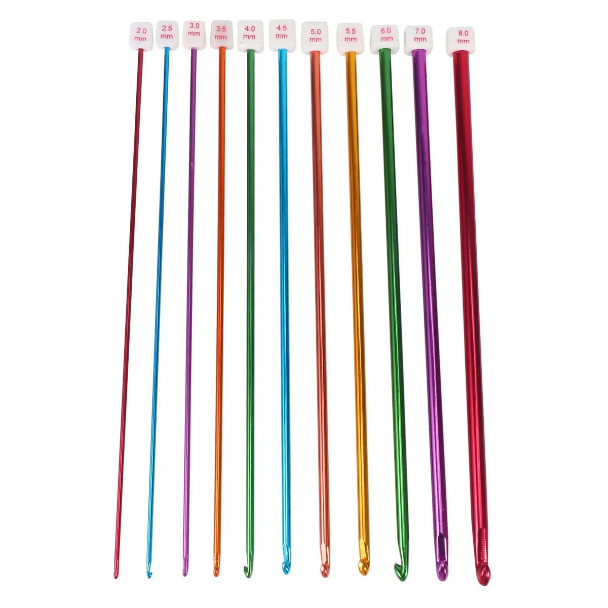 11 Pcs 10.6" Multicolour Aluminum Tunisian Afghan Crochet Hook Knit Needles