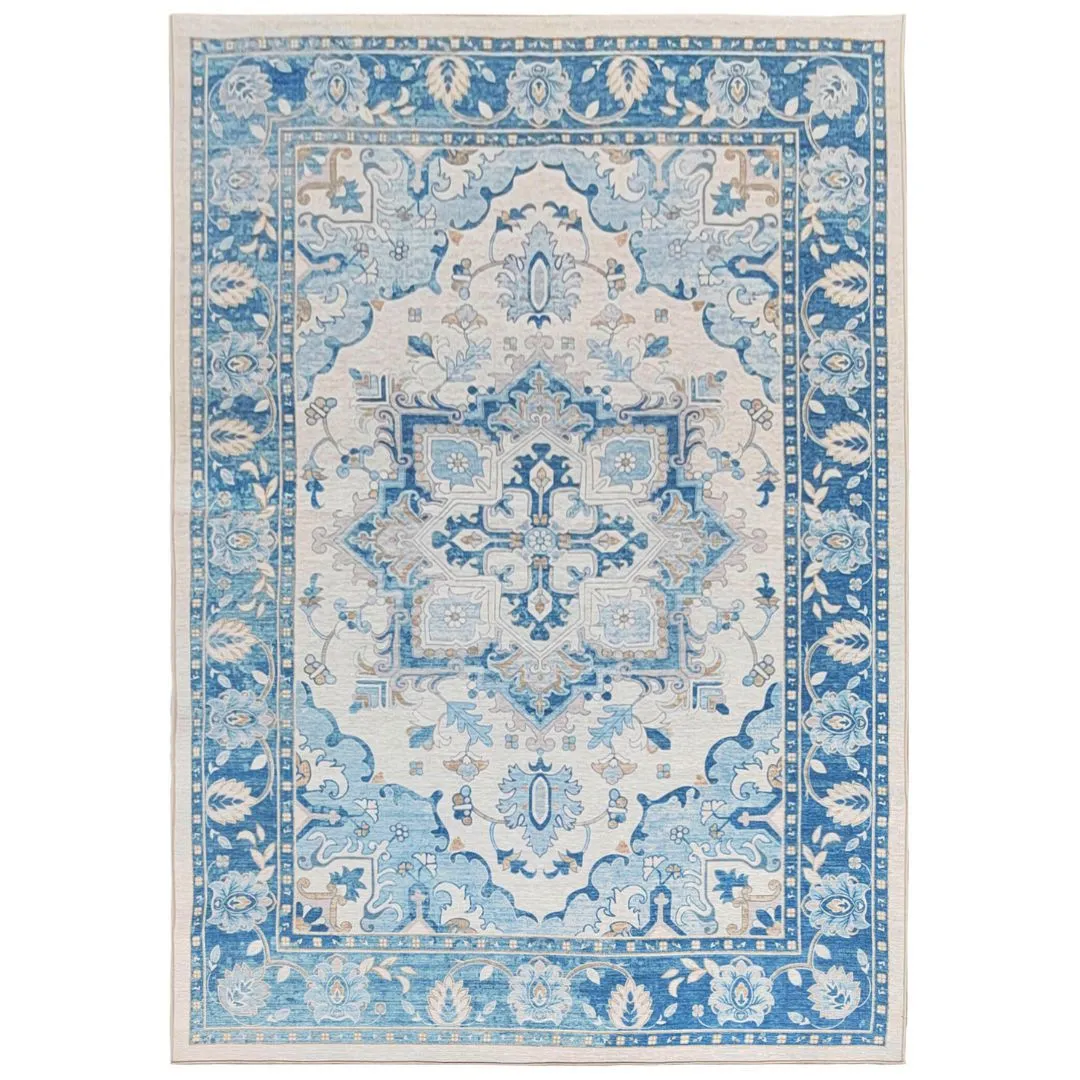 Urban Thread Mojave Style Area Rug - Serene Blue Medallion & Floral Accents