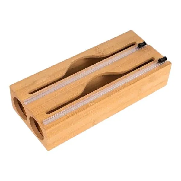 Dual-Compartment Foil & Cling Wrap Holder With Slide Cutter - Brown