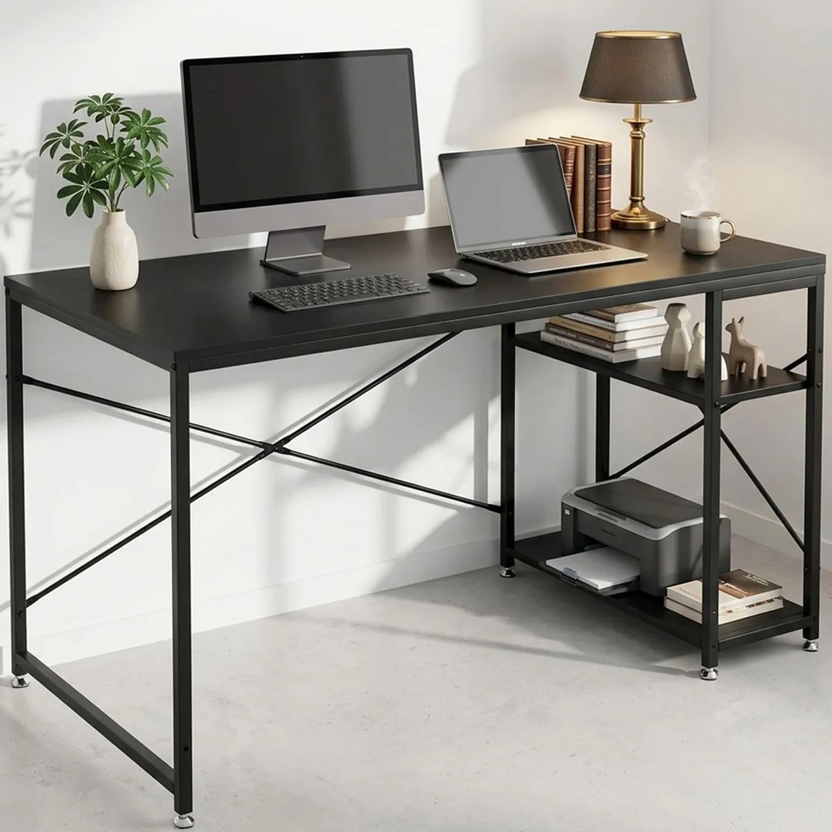 Computer Desk Office Student Desk Storage Shelf - Black