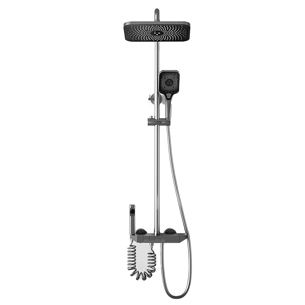 Rainfall Bath Shower Set With Wall Mounted Rain Shower Adjustment - Grey
