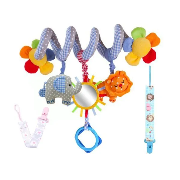 Crib Spiral Activity Toy for Babies with 2 Pack Baby Soother Clips