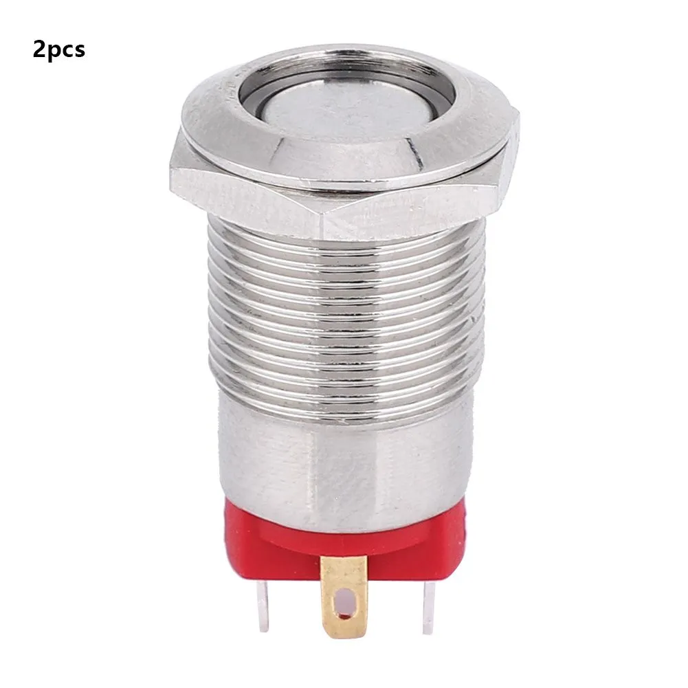 2 Pcs Metal Push Button Switch 12mm 4 Pin Self-Lock LED IP66 for Car Boat