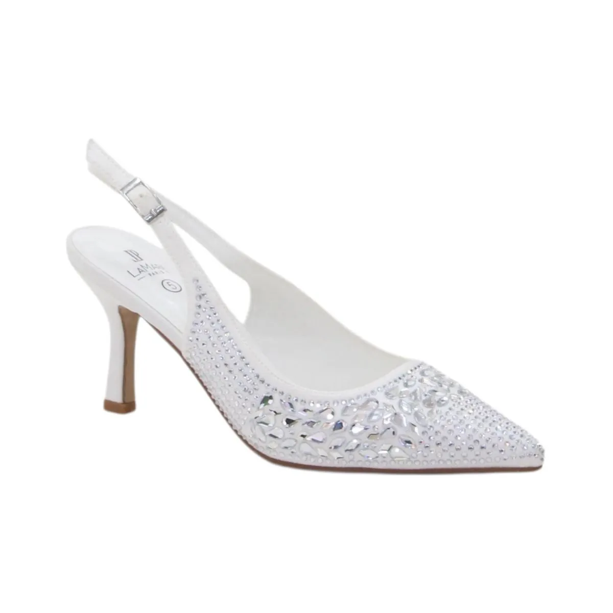 Lamara paris Wow closed-toe 7cm heel crystal embellished sling back white