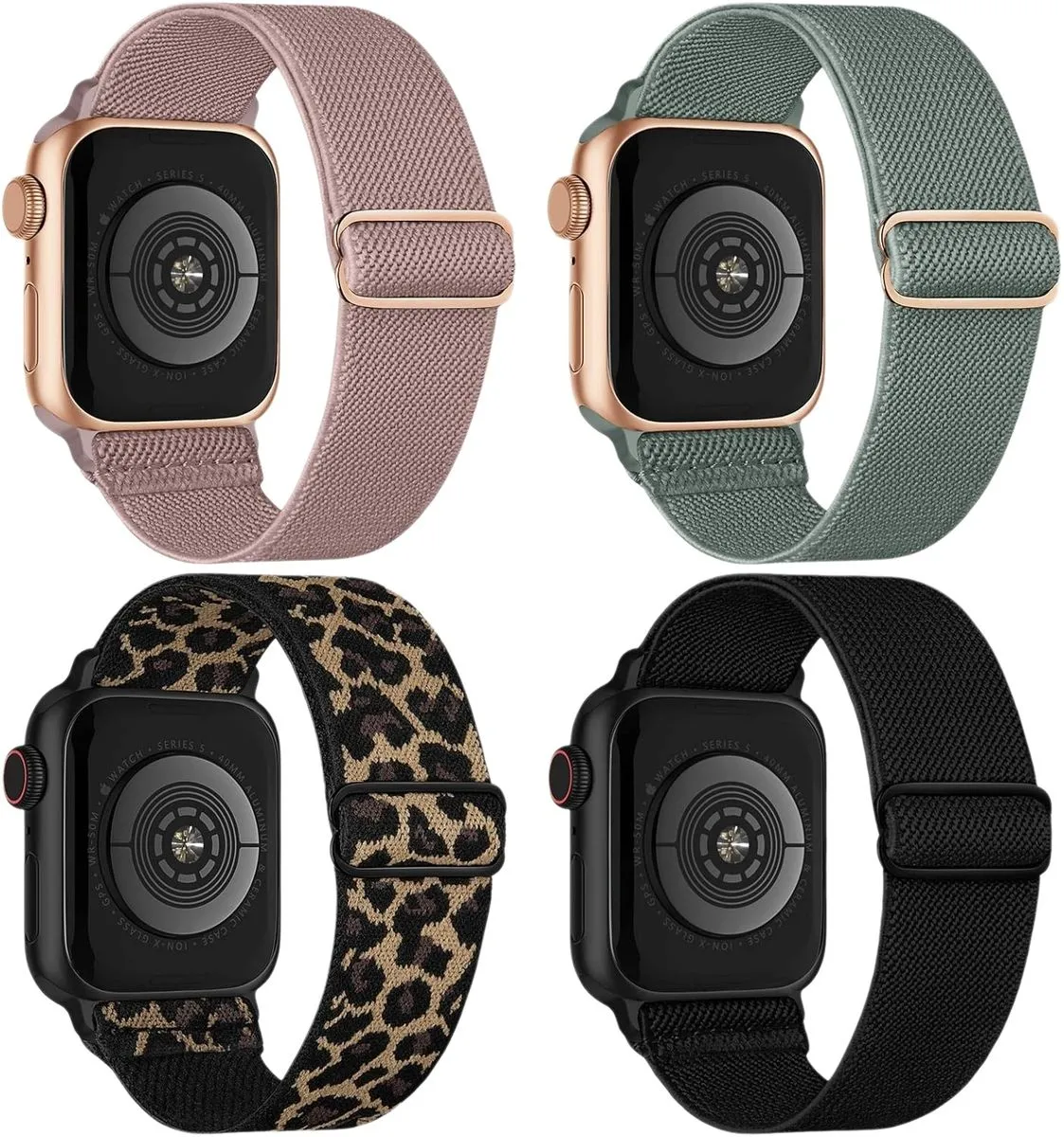Stretchy Nylon Solo Loop Compatible with Apple Watch Band 38mm 40mm 41mm - Black/Cactus/Leopard/Nud…