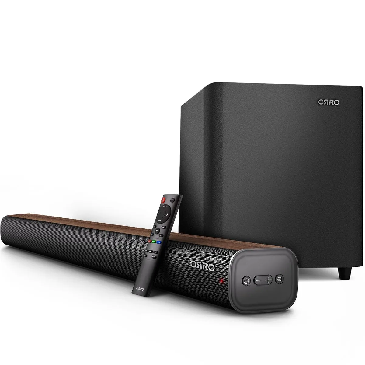 ORRO Pro Plus 400W Soundbar & Subwoofer - 2.1 CH - Bluetooth, HDMI ARC - Brown Wood