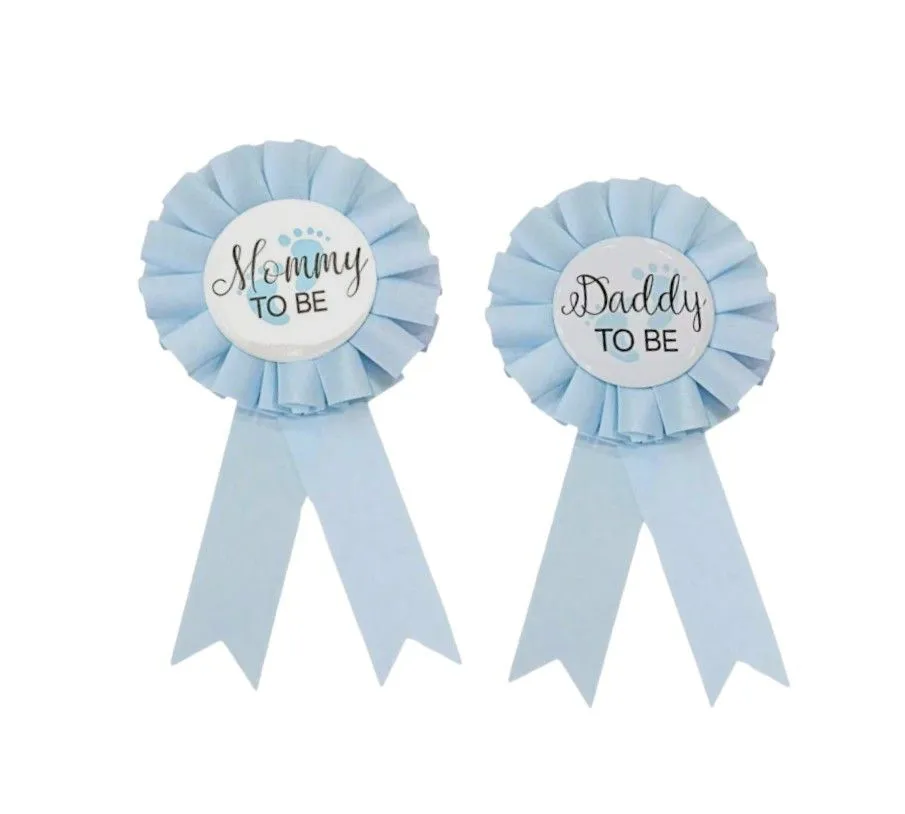 Baby Shower Party Mom To Be & Dad To Be Badges - 2 Piece Set - Blue