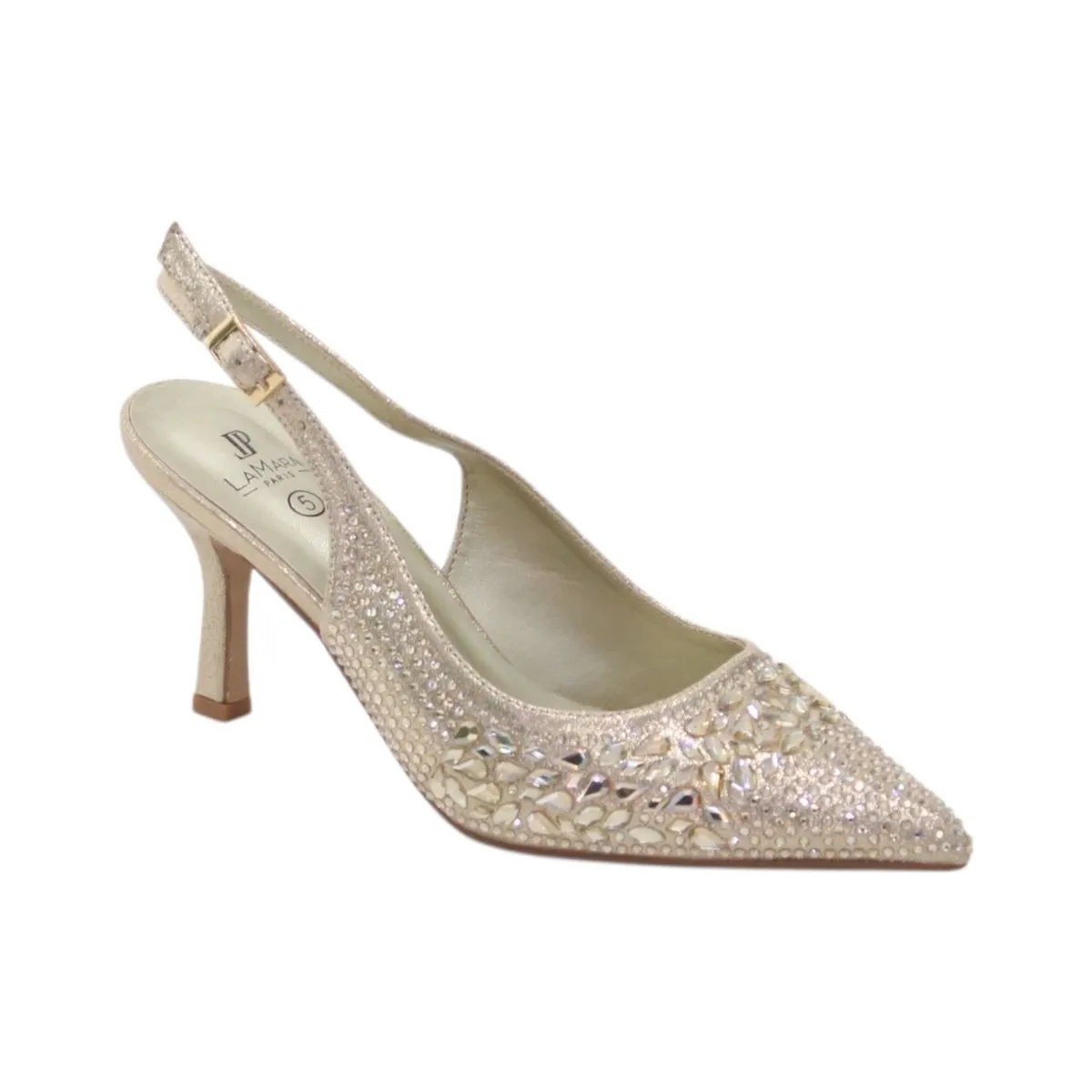Lamara Paris Wow Closed-Toe 7cm Heel Crystal Embellished Sling Back