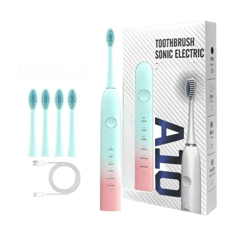 Electric Toothbrush with Ultra-quiet Sonic Soft Bristles to Protect Gums. - Green, Pink