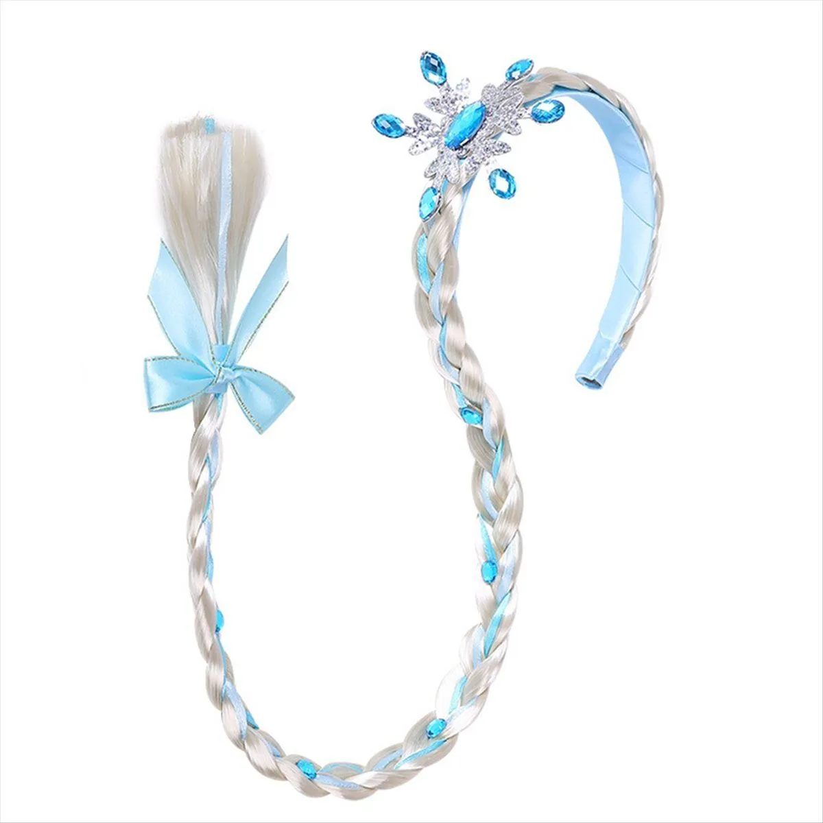 Princess Dress Up Wigs Princess Long Braided Wig Headbands Blue