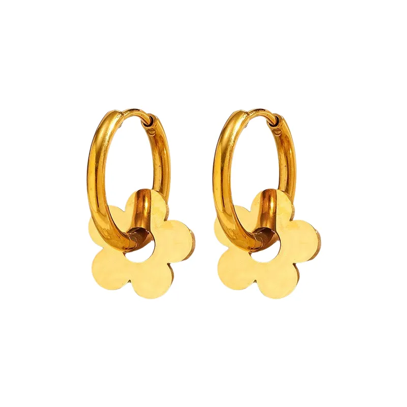 Gold Flower Stainless Steel Hoop Earrings 2026 New.