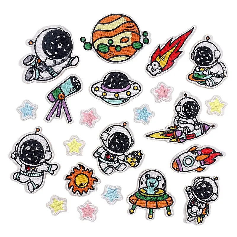 22PCS Cartoon Astronaut Embroidery Patch,Hot Melt Adhesive Patch Decorative
