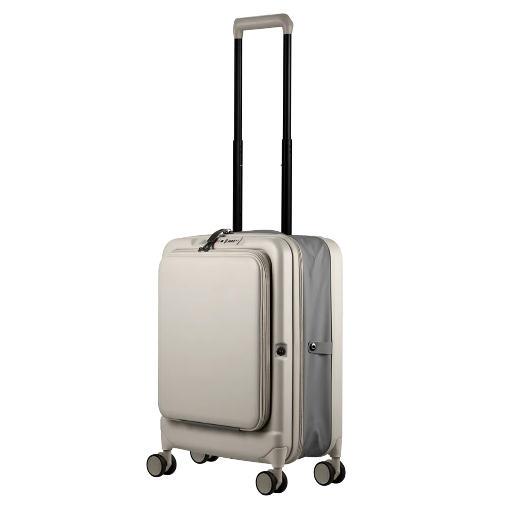 Expandable 55cm Polypropylene Carry-On Suitcase | Hard Shell Cabin Luggage - Beige