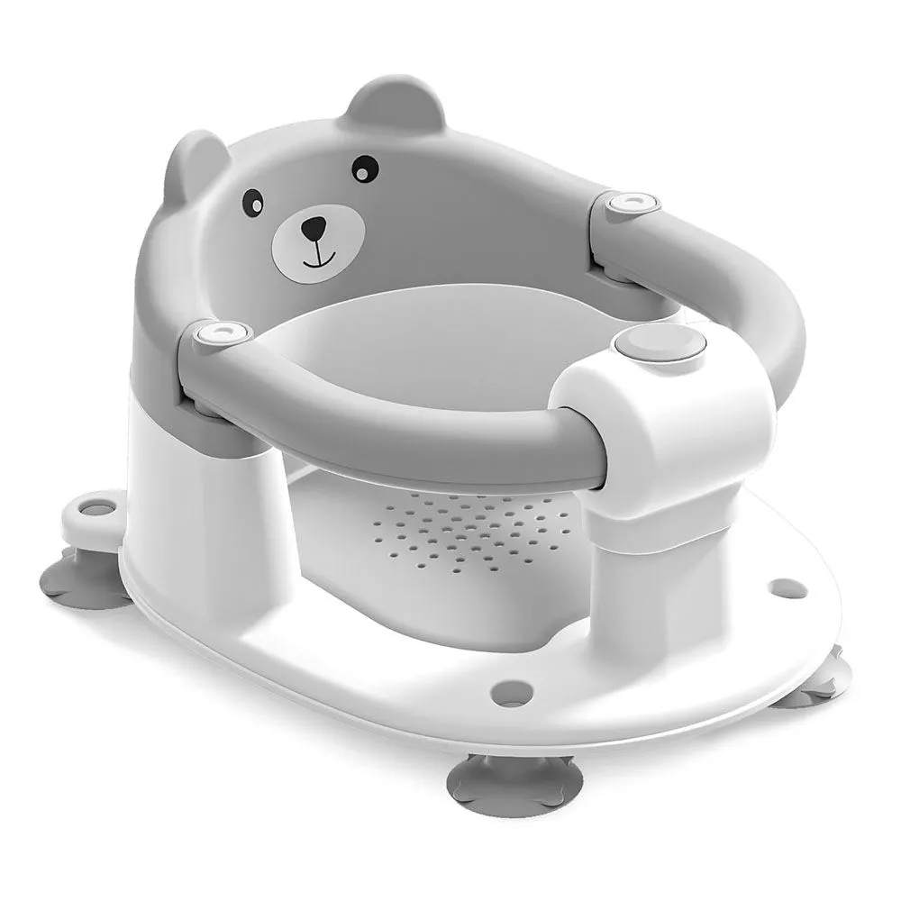 Baby Bath Seat with Suction Cups & Soft Cushion, Non-Slip Toddler Bath Seat - Grey