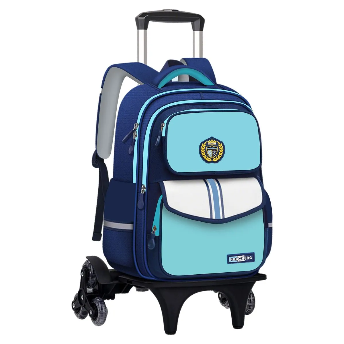 6 Wheels Rolling Backpack for Student, Trolley Wheel School Bag - Blue