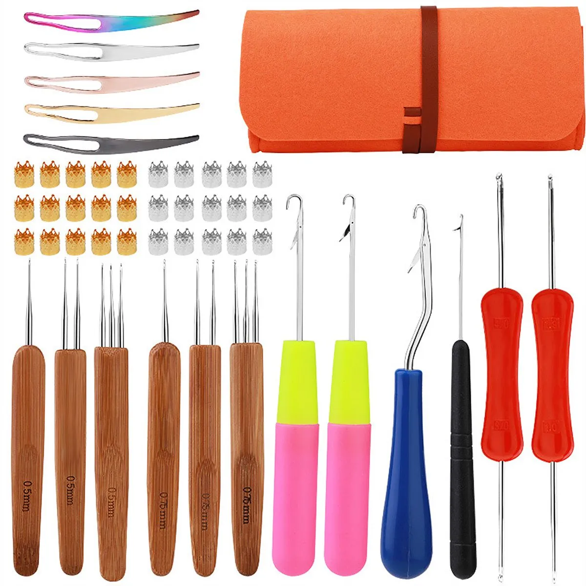 Dreadlock Crochet Hook 48Pcs for Hair Braiding with Case and Dreadlock Tool