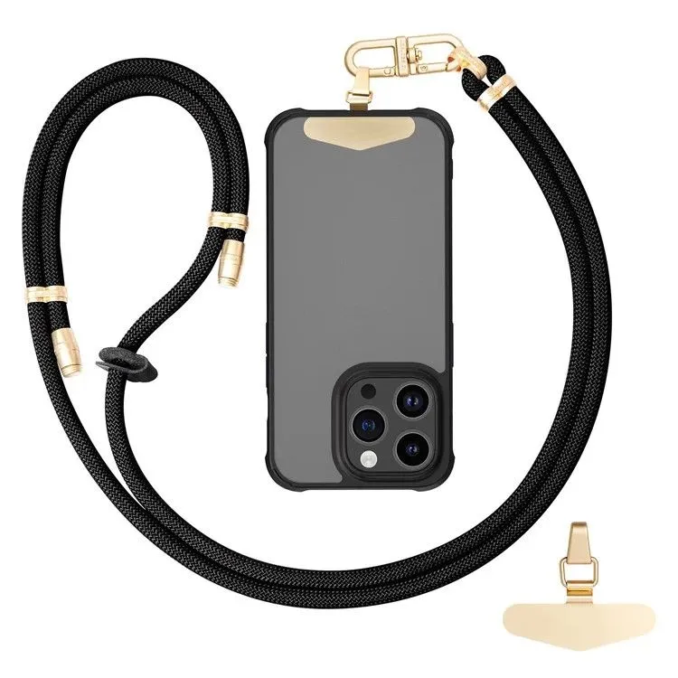 160cm Adjustable Cellphone Lanyard with Clip Holder - Climbing Rope Design - Black, Gold