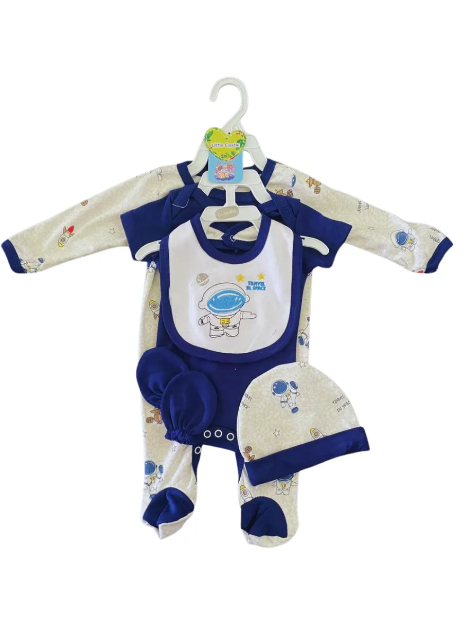 Newborn Essentials Baby Clothes Starter Set - 5 Piece - Astronaut Blue