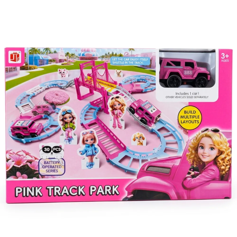 Pink Track Park - 30-Piece DIY Battery Operated Race Track Set